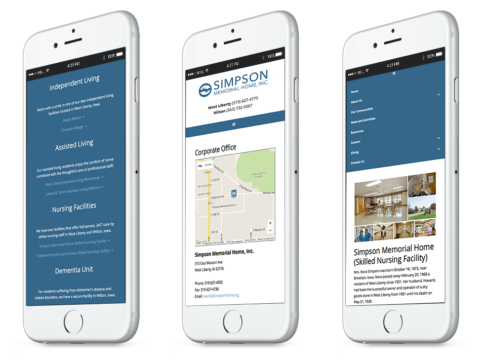 responsive website design in muscatine county for care services on phone